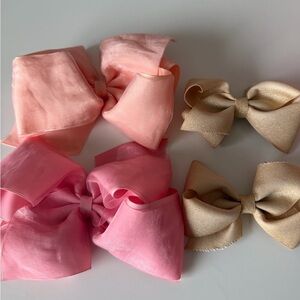 Wee Ones Pink and Gold Hair Bow Set size Small & Medium EUC